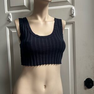 Cotton Citizen Black Ribbed Scoop Crop TankSz S